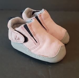MERRELL  MY 1ST MERRELL PINK SUEDE/GREY BABY GIRL VELCRO BOOTIE SIZE 3-6 MOS.